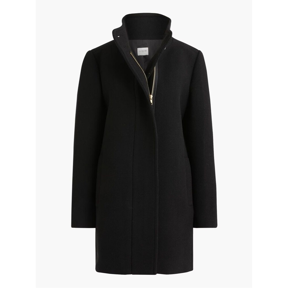 J. Crew Factory City Coat Women's 6P Black Button Neck Wool-Blend Lined BU264
